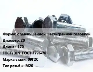 Болт с уменьшенной шестигранной головкой 20х170 ГОСТ 7796-70 Сталь: 09Г2С М20